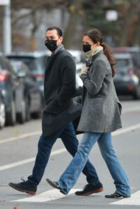 Katie Holmes in a Black Protective Mask