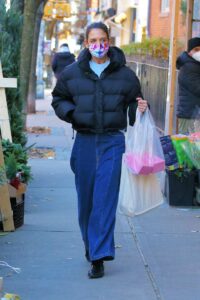 Katie Holmes in a Black Puffer Jacket