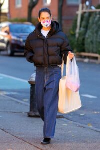 Katie Holmes in a Black Puffer Jacket