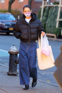 Katie Holmes in a Black Puffer Jacket