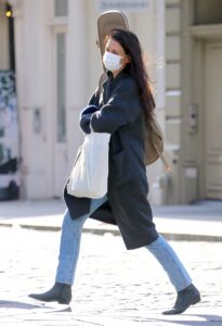 Katie Holmes in a Grey Coat