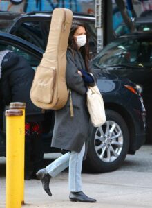 Katie Holmes in a Grey Coat