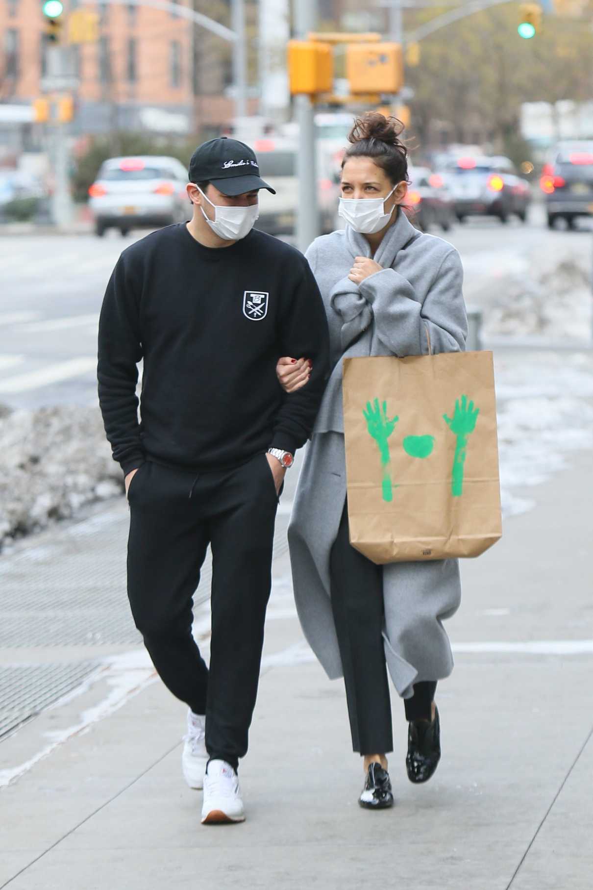 Katie Holmes in a Grey Coat