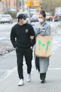 Katie Holmes in a Grey Coat