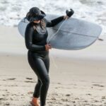 Leighton Meester in a Black Outfit Was Spotted on a Solo Surf Session in Malibu 12/27/2020