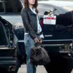 Lena Headey in a Black Leather Jacket on the Set of the Gypsy Moon in Los Angeles 12/08/2020