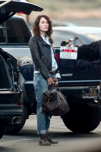 Lena Headey in a Black Leather Jacket on the Set of the Gypsy Moon in ...