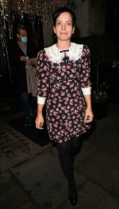 Lily Allen in a Black Floral Dress