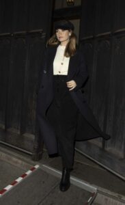 Lily James in a Black Coat