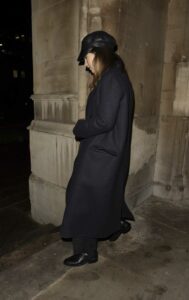 Lily James in a Black Coat