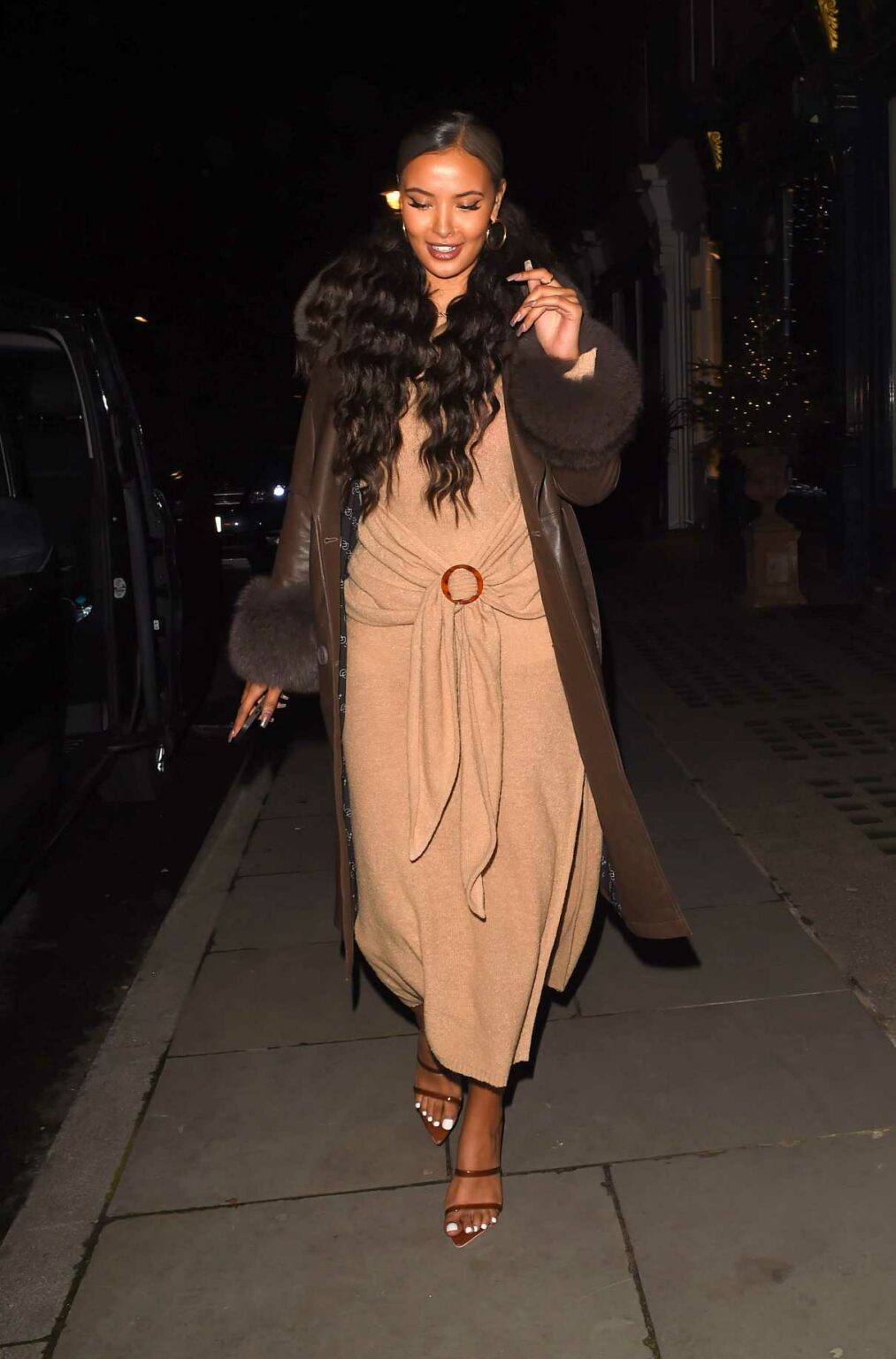 Maya Jama in a Brown Leather Coat Was Seen Out in London 12/08/2020 ...