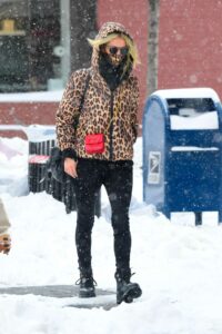 Nicky Hilton in an Animal Print Puffer Jacket