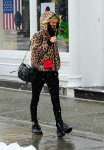 Nicky Hilton in an Animal Print Puffer Jacket