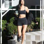 Nicole Williams in a Black Sports Bra Leaves the Pali Hotel in Westwood 11/29/2020