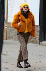 Selena Gomez in a Yellow Knit Hat