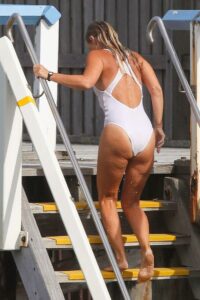 Simone Callahan in a White Swimsuit