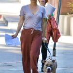 Alicia Silverstone in a White Tee Walks Her Dog in Los Angeles 01/17/2021
