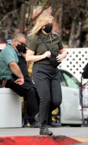 Amy Poehler in a Black Protective Mask