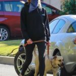 Anna Osceola in a Black Hoodie Walks Her Dog with a Friend in Los Feliz 01/26/2021