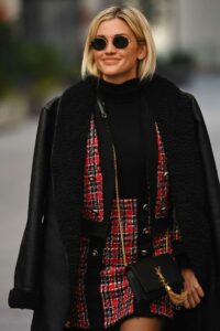 Ashley Roberts in a Black Leather Coat