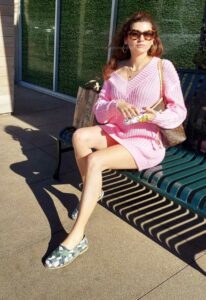 Blanca Blanco in a Pink Sweater