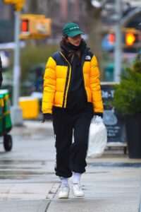 Emily Ratajkowski in a Yellow Puffer Jacket