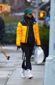 Emily Ratajkowski in a Yellow Puffer Jacket