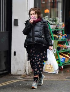 Helena Bonham Carter in a Black Puffer Jacket