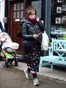 Helena Bonham Carter in a Black Puffer Jacket