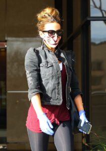 Kate Beckinsale in a Funny Tiger Print Protective Mask
