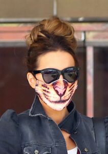 Kate Beckinsale in a Funny Tiger Print Protective Mask