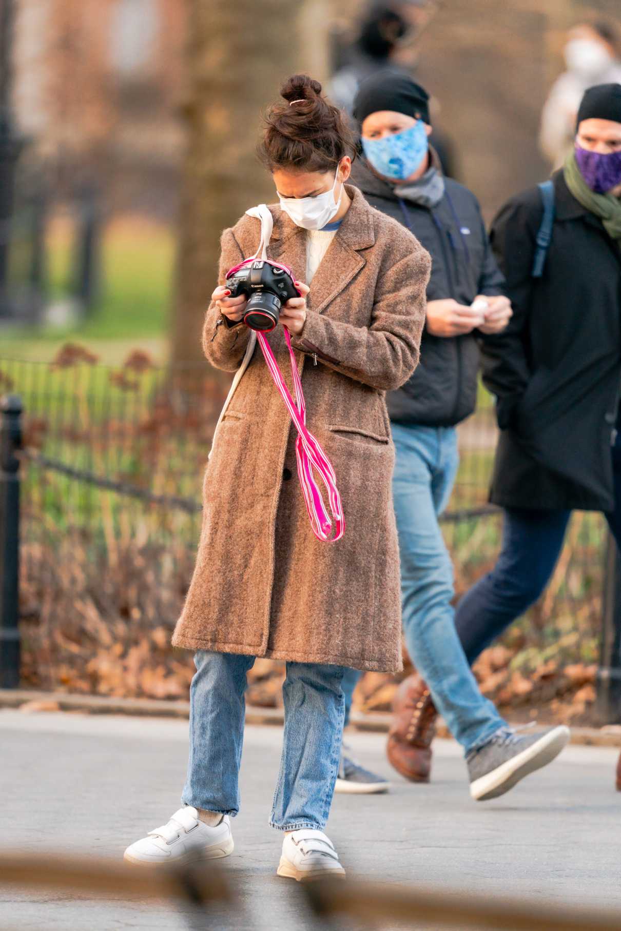 Katie Holmes in a Tan Coat