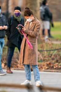 Katie Holmes in a Tan Coat