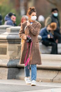 Katie Holmes in a Tan Coat