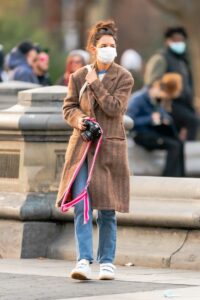 Katie Holmes in a Tan Coat