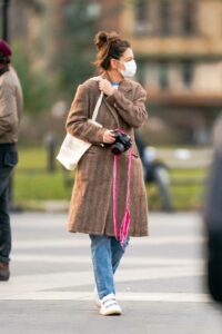 Katie Holmes in a Tan Coat