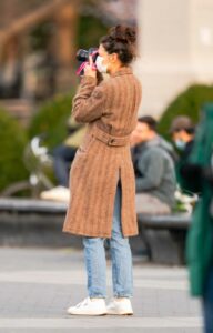 Katie Holmes in a Tan Coat