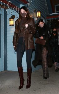Kendall Jenner in a Brown Leather Jacket