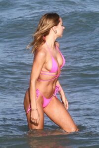 Kimberley Garner in a Pink Bikini on the Beach in Miami 01/02/2021