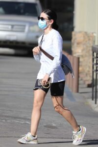 Lucy Hale in a Black Spandex Shorts