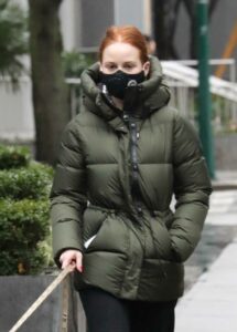 Madelaine Petsch in a Green Puffer Jacket