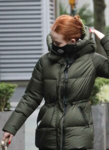 Madelaine Petsch in a Green Puffer Jacket
