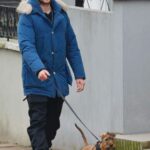 Matt Smith in a Blue Jacket Walks His Dog in London 12/29/2020