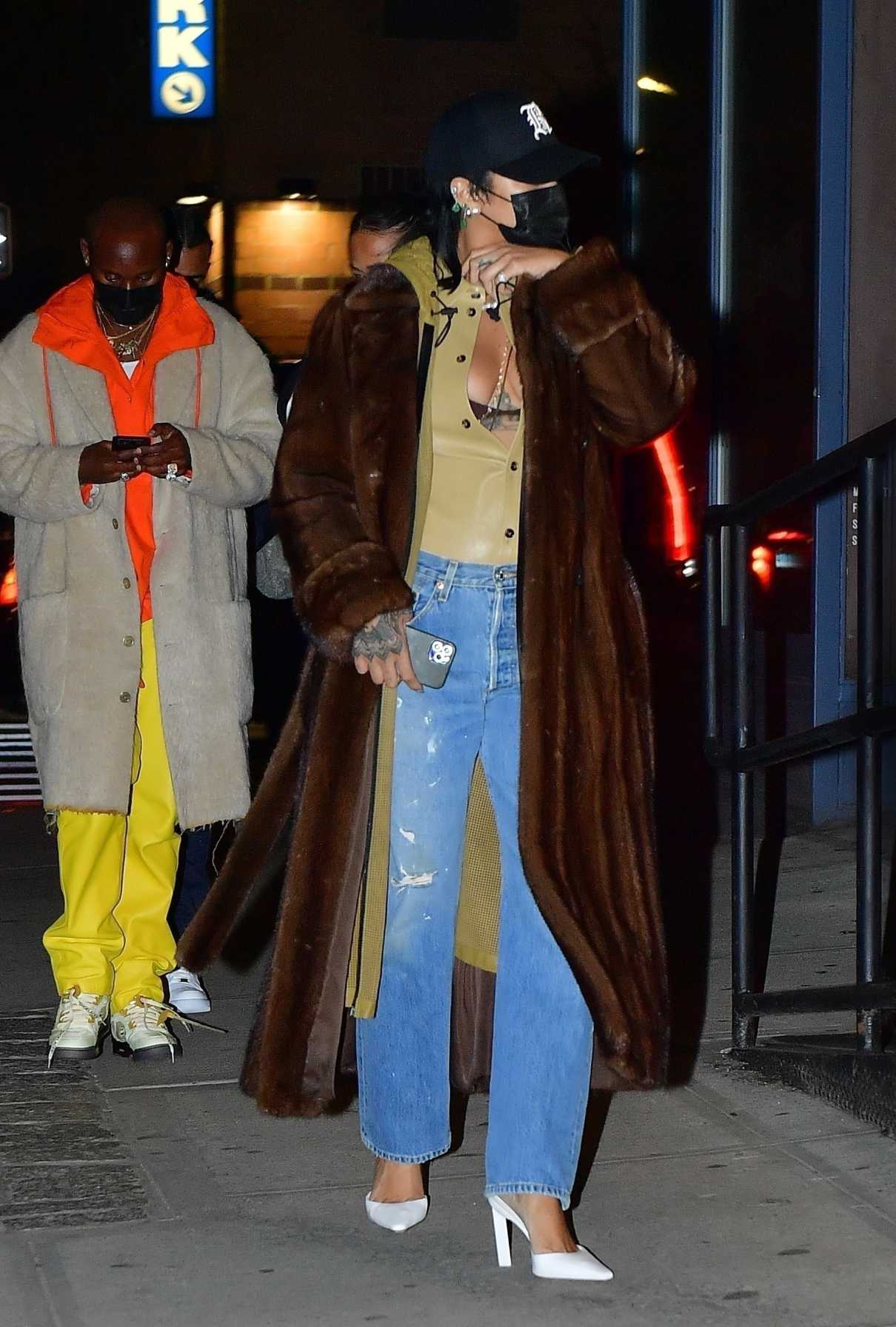 Rihanna in a Brown Fur Coat