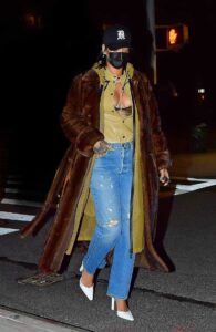 Rihanna in a Brown Fur Coat