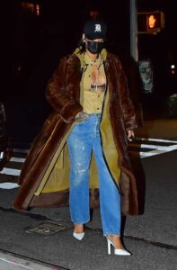 Rihanna in a Brown Fur Coat