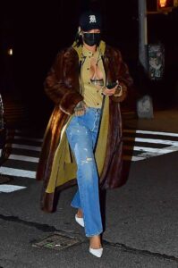 Rihanna in a Brown Fur Coat