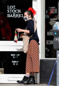 Scout Willis in a Tan Polka Dot Skirt