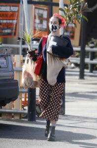 Scout Willis in a Tan Polka Dot Skirt