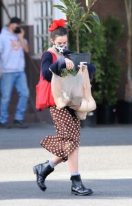 Scout Willis in a Tan Polka Dot Skirt